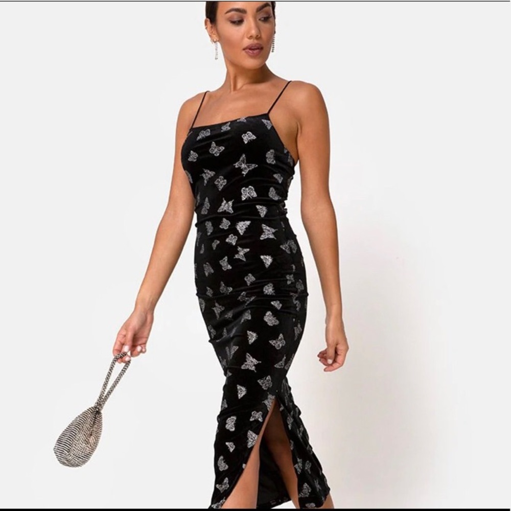 Motel Verdina Dress Black W/ Glitter Butterfly